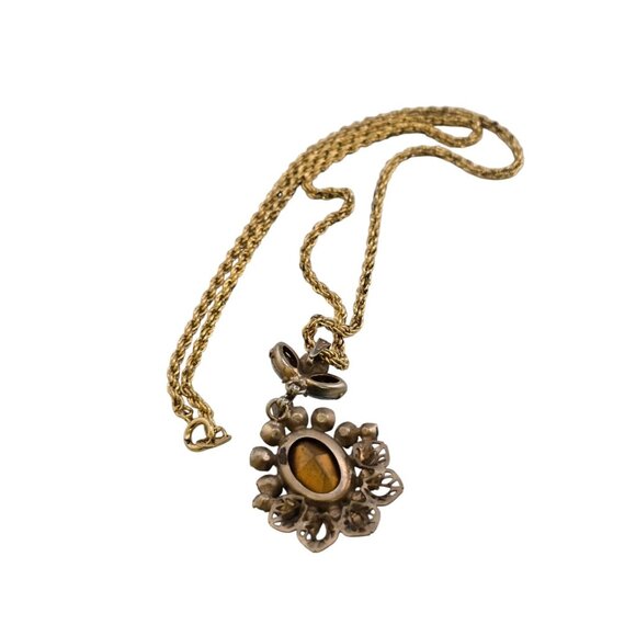 Vintage Unsigned Rhinestone And Glass Pendant Necklace (A7110) - Picture 2 of 3